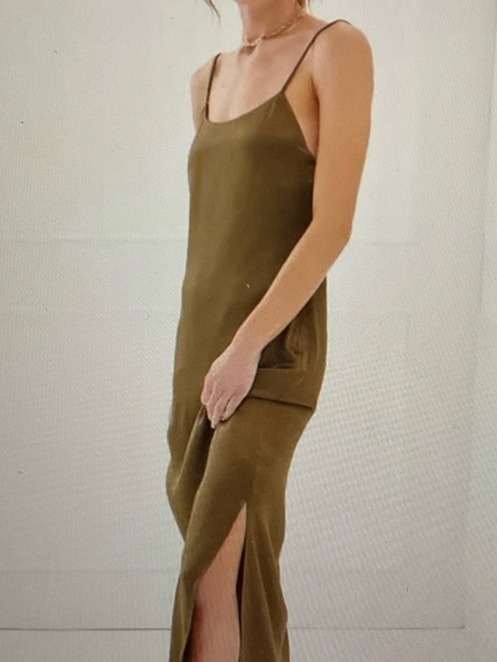 Something Navy Olive Slip Maxi Dress with Side Slit
